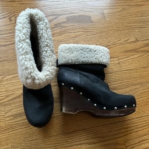 UGG Australian Carnegie Black Leather Clog Boots - US9 - EU40